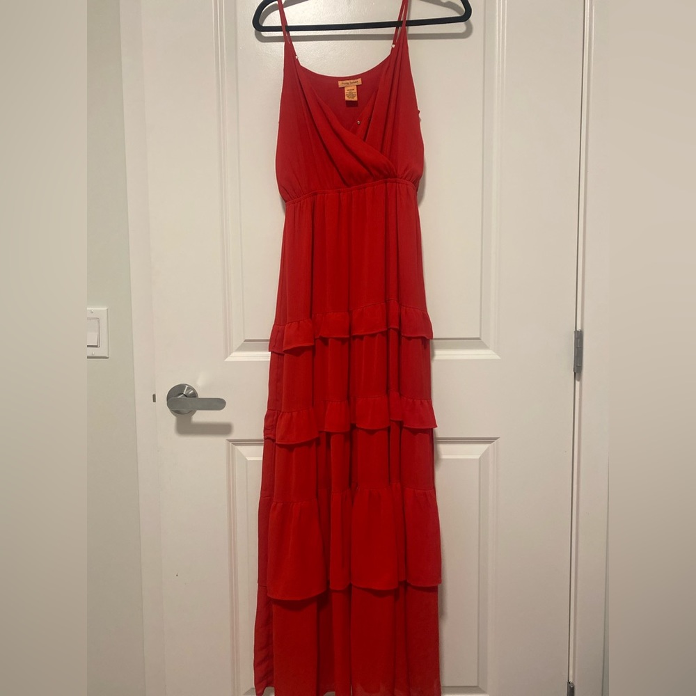 MAXI RED RUFFLE DRESS SIZE MEDIUM